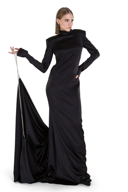 BLACK LONG SATIN DRESS