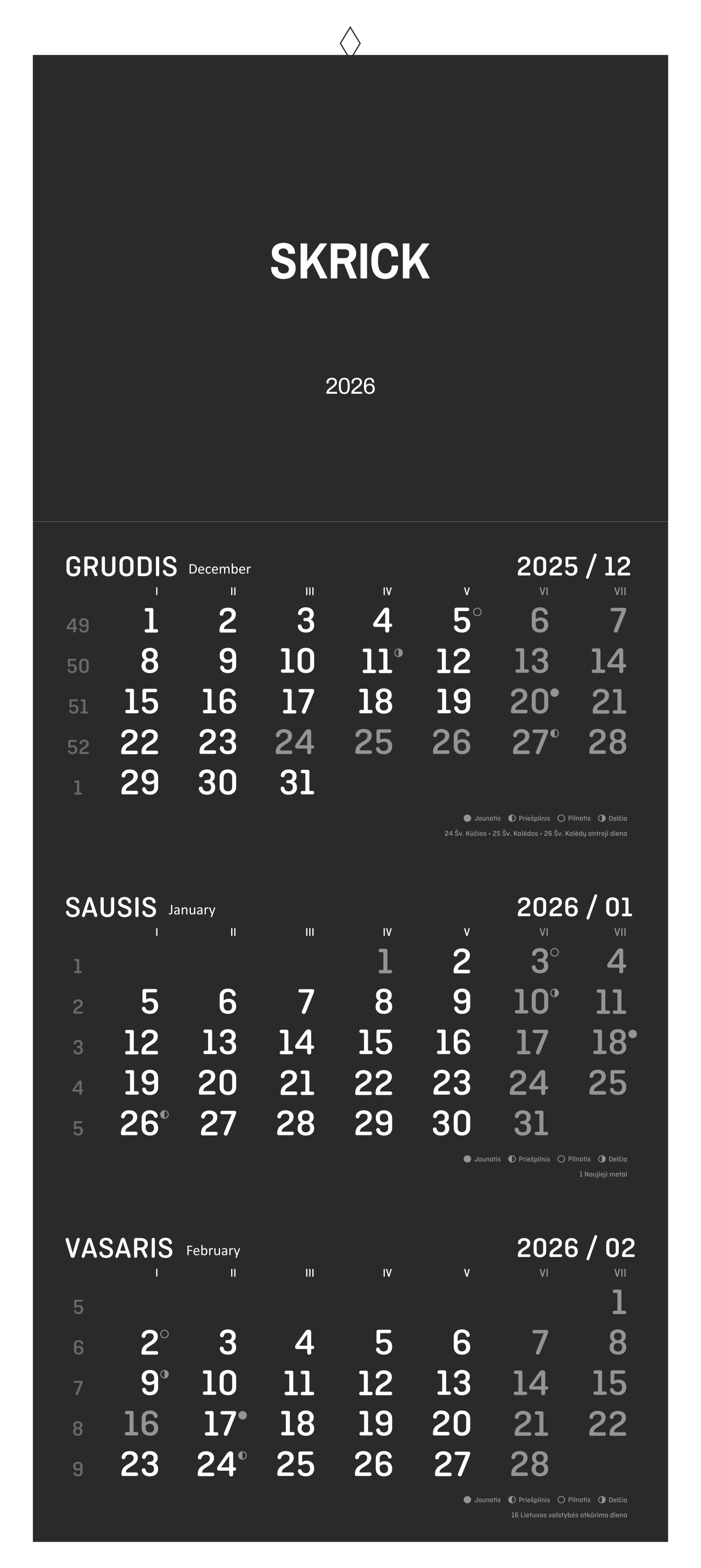 2026 SIENINIS KALENDORIUS