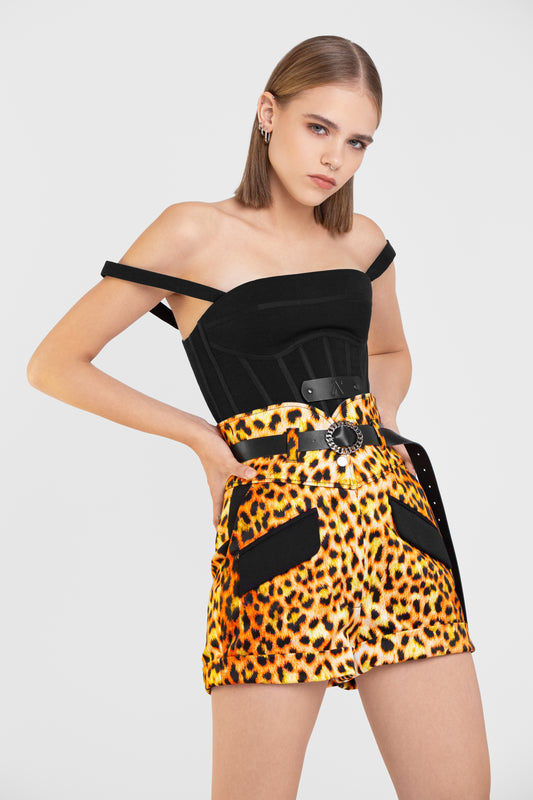 ORANGE LEOPARD PRINT SHORTS