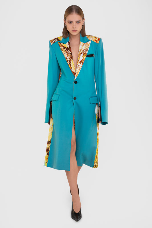 TURQUOISE/PYTHON PRINT MIDI JACKET