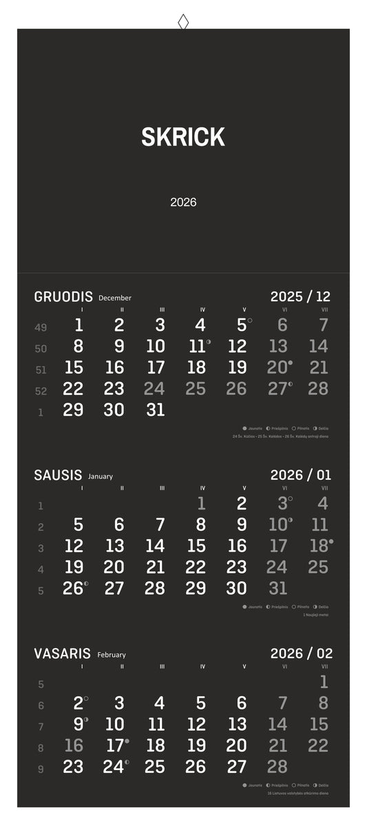 2026 SIENINIS KALENDORIUS